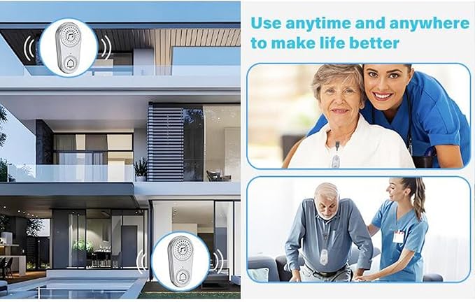 PUSOKEI Caregiver Pager Wireless Call with Two - Way Voice & 40-Day Battery, 105dB Loud Alert for Elderly Care and Home Use, 3 - Floor Range