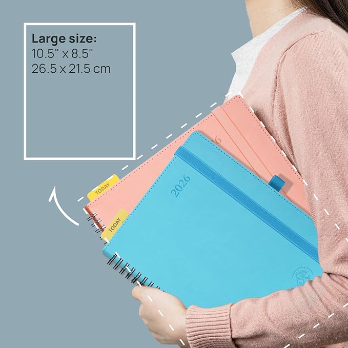 POPRUN 2026 Planner (Large - 8.5" x 10.5") with Hourly Schedule, Vertical Layout - 2026 Weekly Calendar (Jan. 2026 - Dec.2026) for Time Management, Monthly Tabs, Spiral Bound, Soft Cover - Night Sky Blue