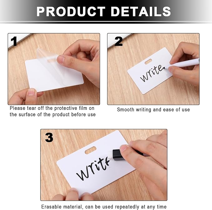 Laumoi 24 Packs Pocket Sized Erasable Notepad Badge Accessory 12 Mini Whiteboard Clipboard Hangs with Badge Mini Small Dry Erase Board with 12 Dry Erase Marker Office School (Black,2.1 x 3.4 Inches)