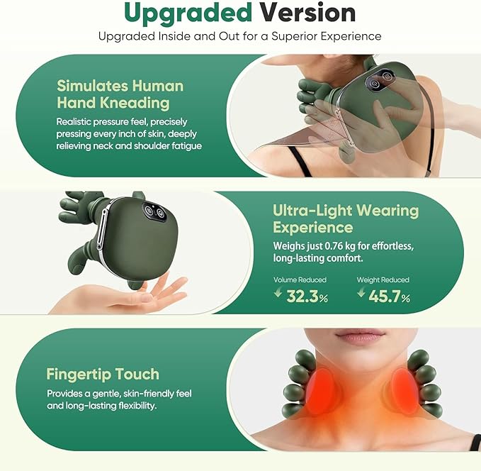 2025 Bionic Shoulder & Neck Massager with Heat - 4D Kneading Finger Massage, Wireless, Ergonomic Design for Muscle Pain Relief, Ideal for Home, Office & Travel