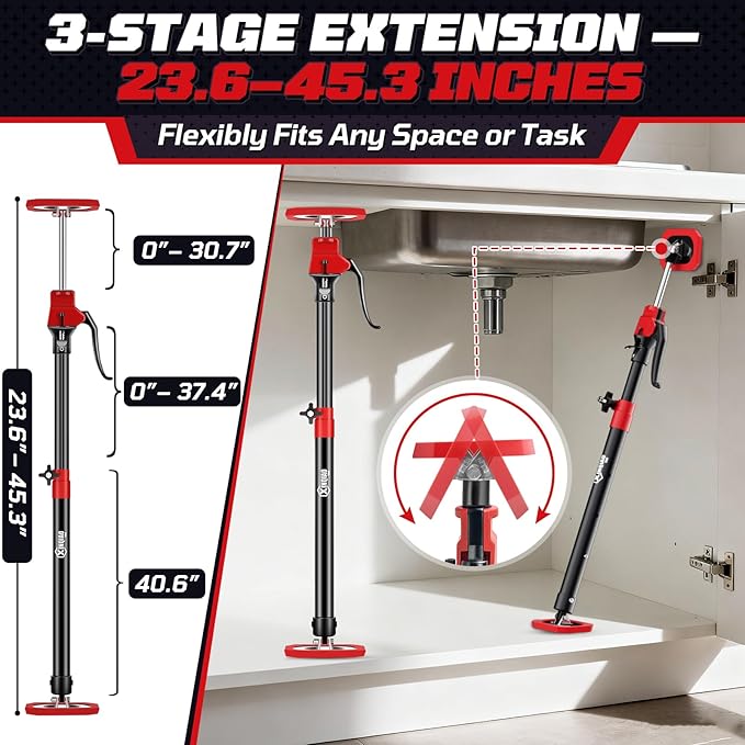 XINQIAO Cabinet Jacks for Installing Cabinets, Heavy Duty Third Hand Tools Adjustable Support Pole from 23.6 IN to 45.3 IN, 2 PCS