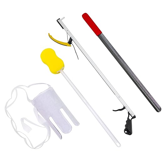 FabLife Hip Kit Daily Living Aids for Mobility, Hip Replacement Recovery, Knee and Back Surgery Includes Grabber Reacher, Bath Sponge Stick, Flexible Sock Aid, Shoehorn