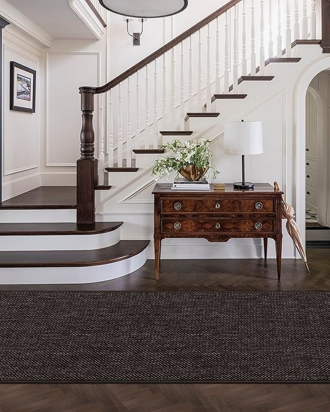 Color&Geometry Door Mat 2'4"x12' Runner Rug with Rubber Backing, Non Slip Washable Hallway Rug, Carpet Runners for Hallway Living Room Bedroom, Brown (Rolled-up NO Creases)