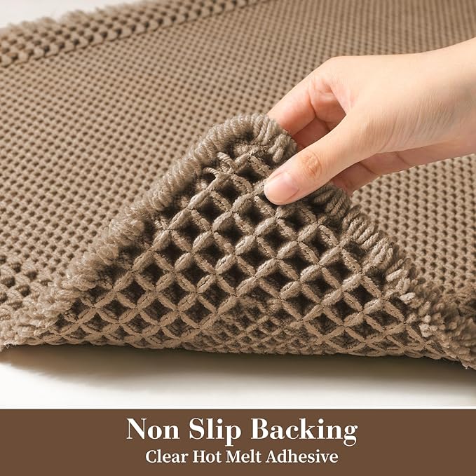 RESARE Waffle Bathroom Runner Rugs, Super Absorbent Bath Mat Non Slip Washable Quick Dry, Upgraded Ultra Soft Boho Bath Rugs with Tassels for Hallway Bedroom Laundry Room, 20"x32" Brown