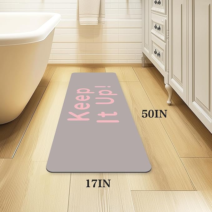 Bath Mat, Bathroom Mat Rugs Super Absorbent Shower Mats Non Slip Quick Dry Thin Rubber Mats for Bathroom Floor Fit Under Door, Shower Rug for Bathtub, Shower, Beige