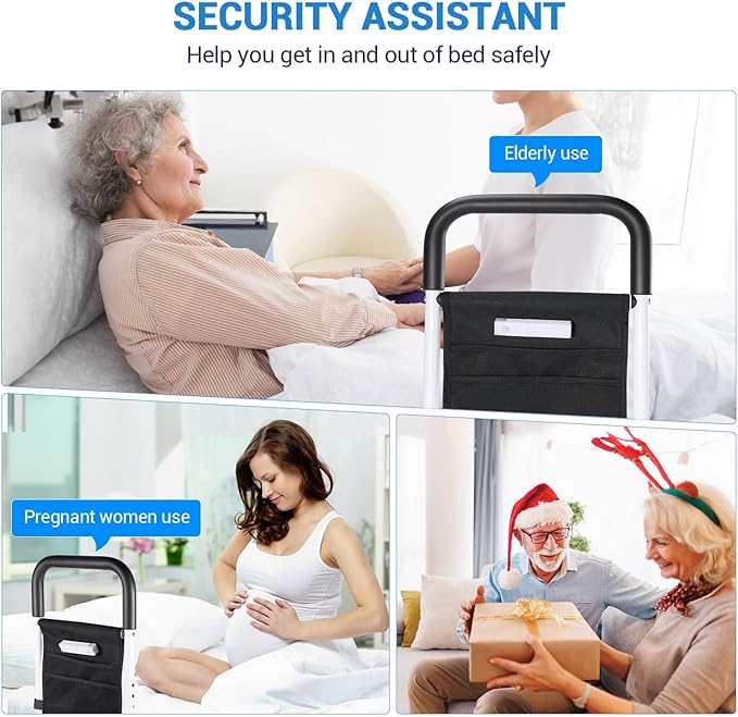 Bed Rails for Elderly Adults Safety - Adjustable Bed Assist Rail for Seniors with Motion Light & Storage Pouch, Bed Handles for Elderly Adults - Fits Twin Full King Bed Rails for Queen