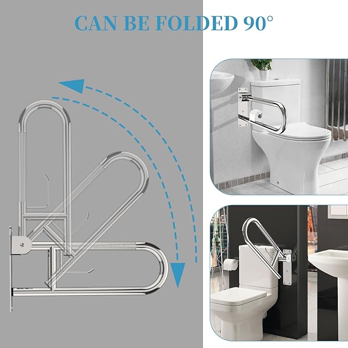 Toilet Grab Bar 22.4 Inch Chrome, Munzong Anti-Slip Handicap Grab Bars with Paper Holder, Flip-Up Bathroom Safety Rails, Stainless Steel Knurled Support handrails for Seniors Elderly Disabled Pregnant