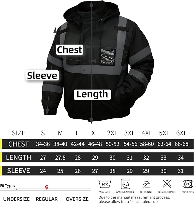 Hi Vis Safety Jackets for Men Waterproof Class 3 Reflective Construction Jacket for Winter Bomber Jacket