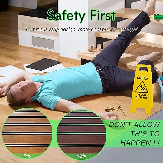 S&X Anti Slip Tape 6 Inch x 60 Ft, 2X Longer Heavy Duty Grip Tape with Glow-in-Dark Strip, Outdoor Stair Treads Non-Slip for Steps, Ramps, Boats, Decks, Non-Skid Safety, Long-Lasting
