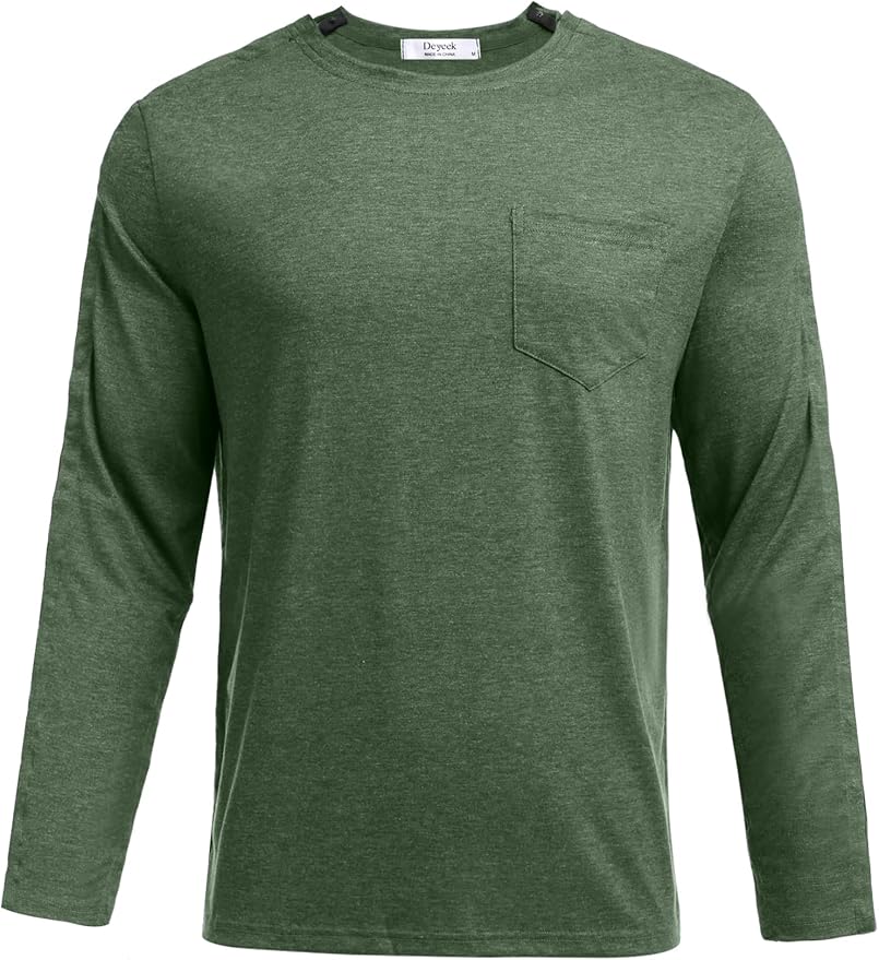 Deyeek Men's Post Shoulder Surgery Recovery Shirts Full Tear Away Long Sleeve Snap Chemo Port Access Shirt