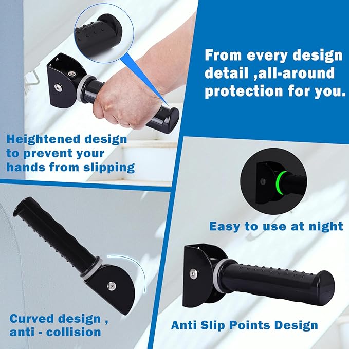 Upgrade Fluorescence Flip Up Grab Bars for Wall, 7.5 inch Folding Doorway Assist Handle, Mobility Aids, Non-Slip Grip Bar Great for Elderly Seniors, Handicap, Support Up to 320 Pounds (Black)