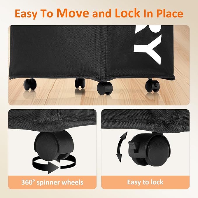 90L Rolling Laundry Basket with Wheels, 29 IN Hamper with Wheels and Removable Mesh Bag, Black Laundry Baskets on Wheels for Bedroom, Dorm, Clothes Hamper Organizer
