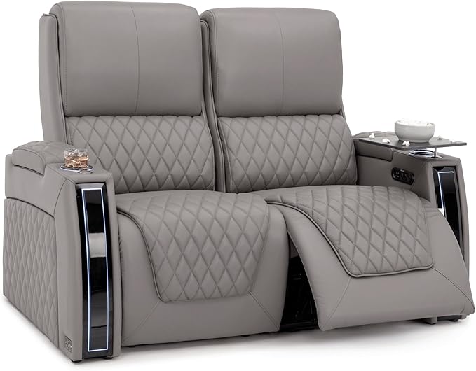 Seatcraft Apex Zero-Gravity CoolZero Italian Leather Home Theater Seating, Powered Headrest, Powered Lumbar, Powered Recline, Row of 2 Loveseat, Gray