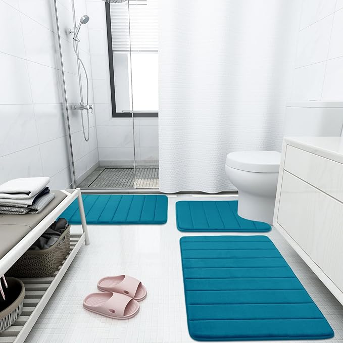 Buganda Memory Foam Bath Mat, 34" x 20", Ultra Soft and Non-Slip Bathroom Rugs, Water Absorbent and Machine Washable Bath Rug for Bathroom, Shower, and Tub, Peacock Blue