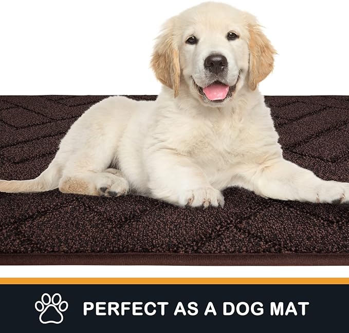 PURRUGS Dirt Trapping Door Mat 24" x 35.5", Non-Slip Machine Washable Entry Rug, Shoe Scraper, Dog Doormat, Super Absorbent Welcome Mat for Front & Back Door, Muddy Wet Shoes & Paws, Brown