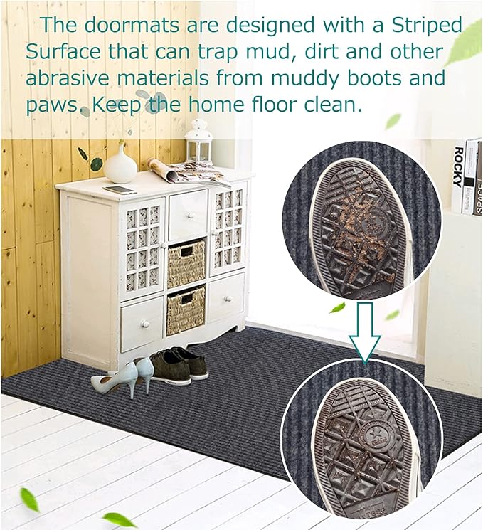 ITINA Door Mat About W3' x L16' Large Outdoor Indoor Mat Waterproof Rubber Back Rugs for Home Office Business Areas Grey-Black