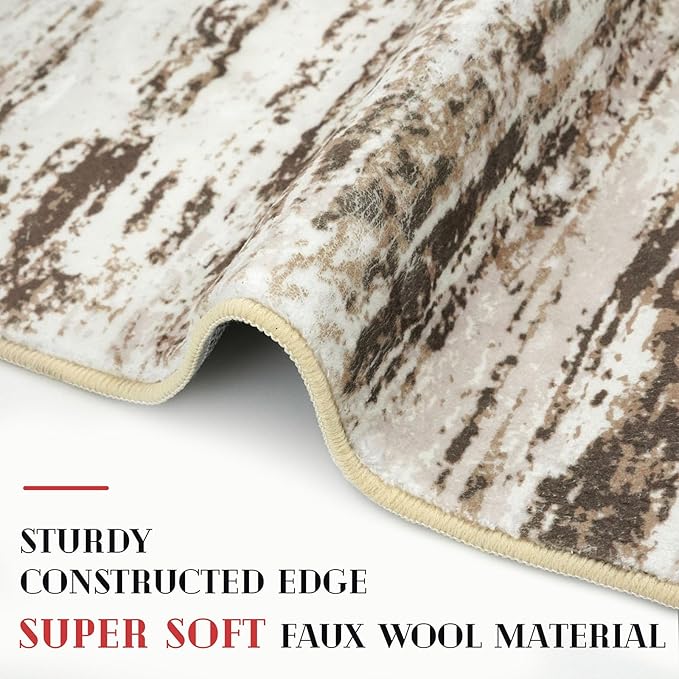Modern Abstract Entryway Rug Indoor 2x3 Washable Rug Non-Slip Soft Small Area Rug Beige Kitchen Mats Thin Print Faux Wool Floor Carpet Throw Rugs for Entrance Bedroom Office Home Decor