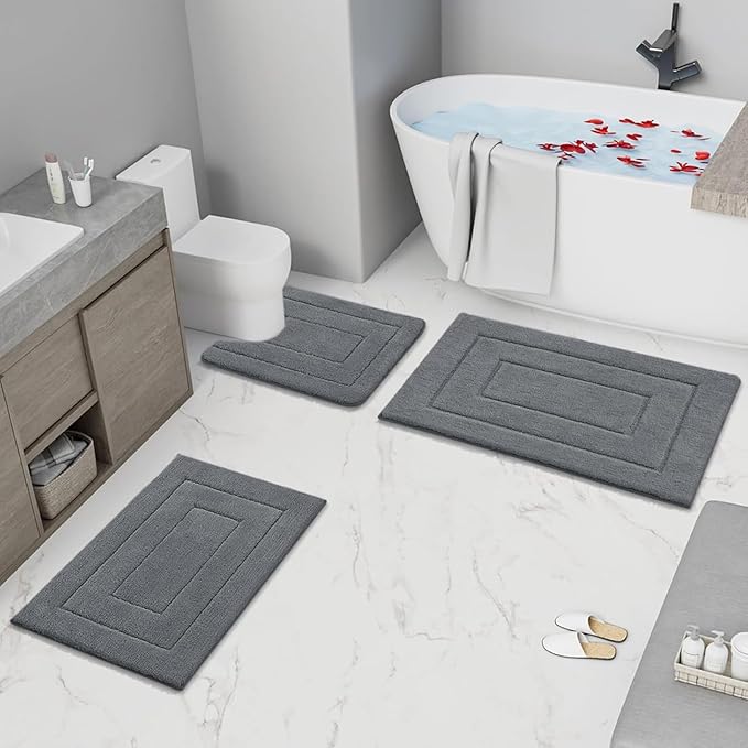 Buganda Bathroom Rugs, 47" x 20", Soft and Absorbent Microfiber Bath Rugs, Non-Slip Shaggy Shower Carpet, Machine Wash Dry Bath Mats for Bathroom Floor, Tub and Shower, Dark Grey