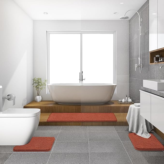 MIULEE Rust Extra Thick Non Slip Bathroom Rug Shaggy Soft Bath Mat Plush Microfiber Absorbent Water for Shower Tub Machine Washable (16x48 Inches)