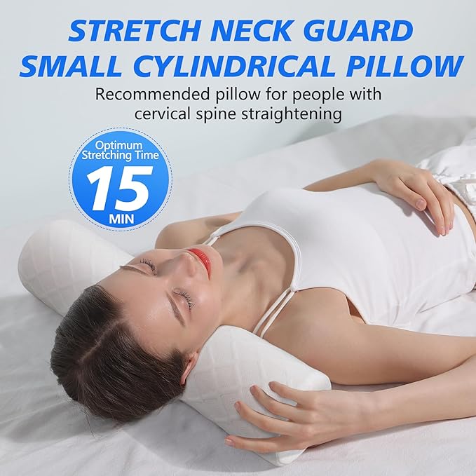 Cozyhealth Cervical Roll Pillow, Medium Soft Memory Foam Neck Round Pillow Cylinder Bolster Pillow for Sleeping, Round Neck Support for Bed, Legs, Back and Yoga (White, Large - 4.7" H)