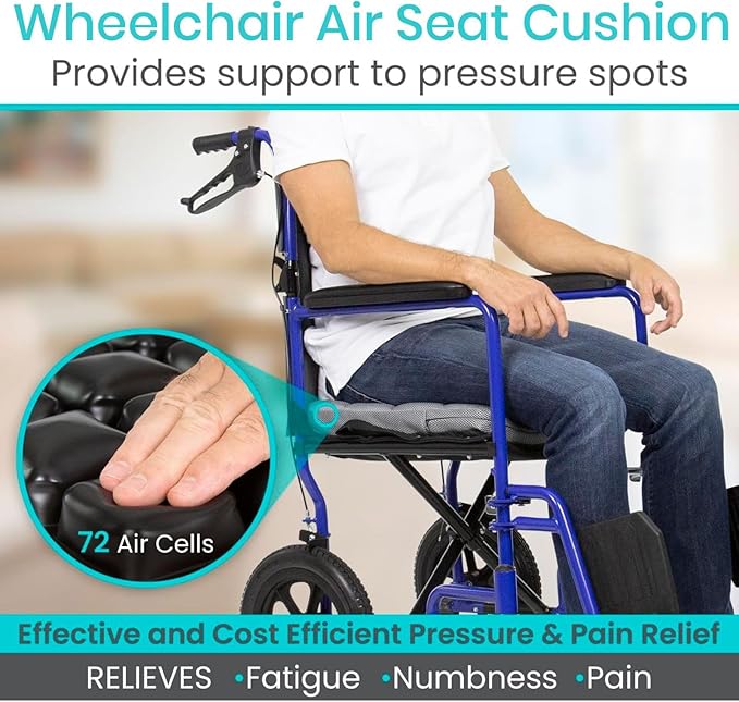 Vive Inflatable Wheelchair Air Seat Cushion - Adjustable Air Pressure Relief Travel Seat, Portable - Waffle Style Pressure Relief Bed Sore Ulcer Treatment Wheel Chair Pain Cushion for Mobility Aids