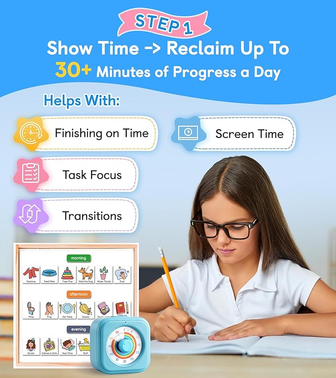 2-in-1 Visual Timer & Magnetic Visual Schedule for Kids, Autism ADHD Time Management Tool with 100+ Routine Chore Chat Magnets, Sensory Learning Materials for Home, Classroom, Special Education