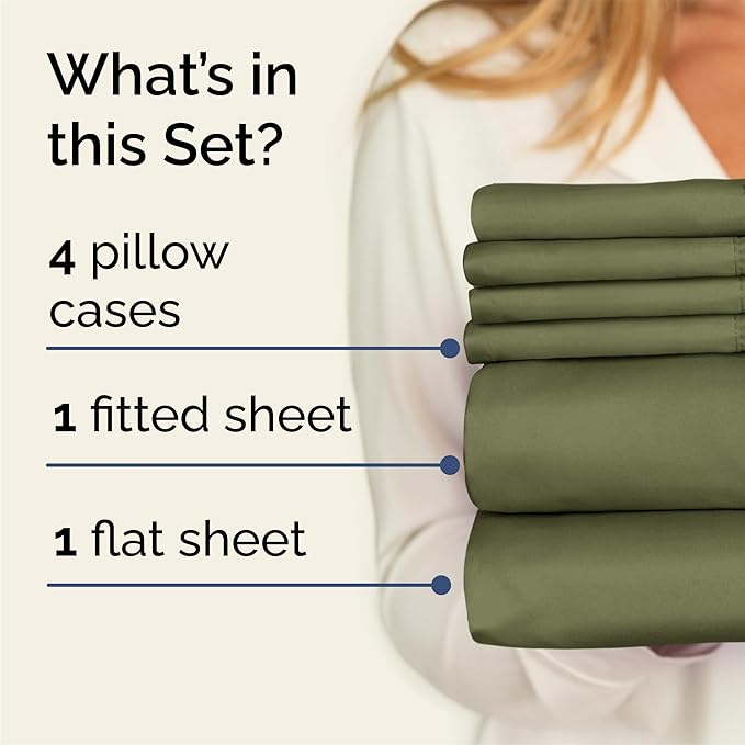 Queen 6 Piece Sheet Set - Cooling & Breathable Bed Sheets - Hotel Luxury Bed Sheets for Women, Men, Kids & Teens - Bedding w/Deep Pockets & Easy Fit - Soft & Wrinkle Free - Queen Sage Green Sheets