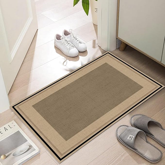 Ultra Thin Door Mat Indoor Entrance, 1/10 in Thin Door Mats for Inside Entry, Non-Slip Rubber Backing Washable Doormat, Fade Resistant, Absorbent, Low Profile Dirt Trapper, 35"X24"