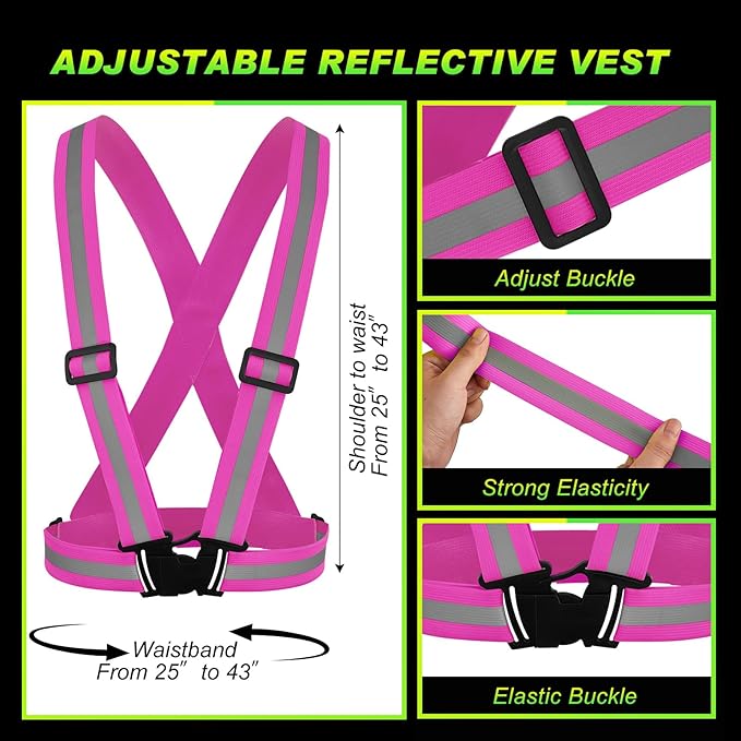 Hercicy 20 Pcs Reflective Vest High Visibility Safety Vests, Adjustable Running Gear Straps Lightweight Reflector for Construction (Pink)