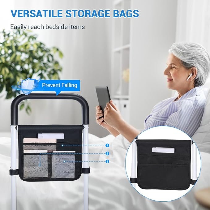 Bed Rails for Elderly Adults Safety - Adjustable Bed Assist Rail for Seniors with Motion Light & Storage Pouch, Bed Handles for Elderly Adults - Fits Twin Full King Bed Rails for Queen