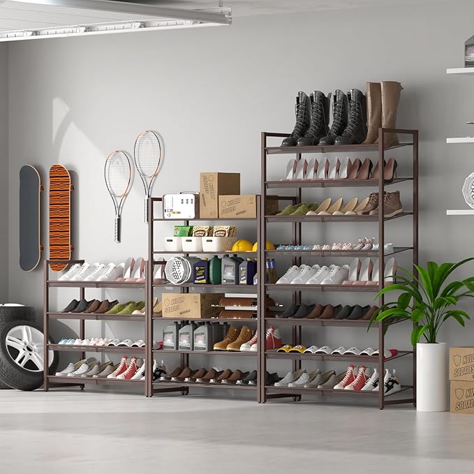 8Tier Metal Tall Shoe Rack,Large Shoe Rack for Closet,entryway,Garage, with Adjustable Flat or Angled Shelves, Hold 32-40 Pairs Shoes ﻿