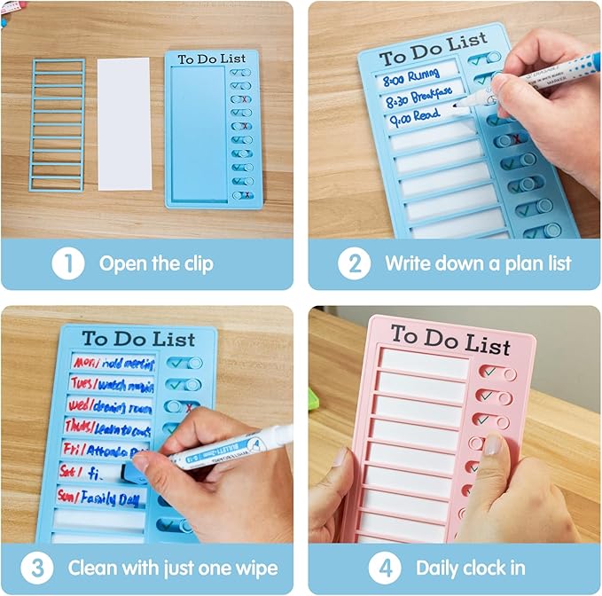 Chore Chart Board for Kids with Adhesive Pads,Kids ADHD to Do List.Helping ADHD Plan Household and Work tasks.4 Planner Boards, 4 Marker