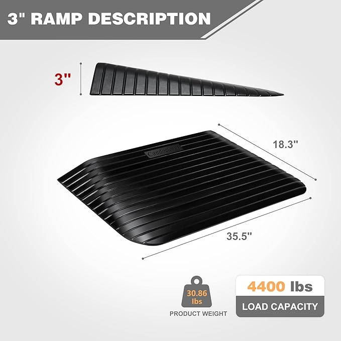 3" Rise Threshold Ramps Doorway, Wheelchair Ramp with Non-silp Surface, 4400 LBS Capacity, Solid and Portable, for Steps, Driveway and Curb Black