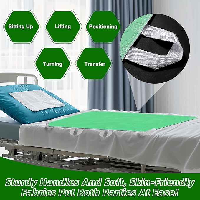 Positioning Bed Pad with Handles - Quick Drying Bed Pads with 8 Reinforced Handles, Washable Waterproof Reusable Pads for Elderly, Bedridden, Turning, Lifting, Transferring 34" × 52"