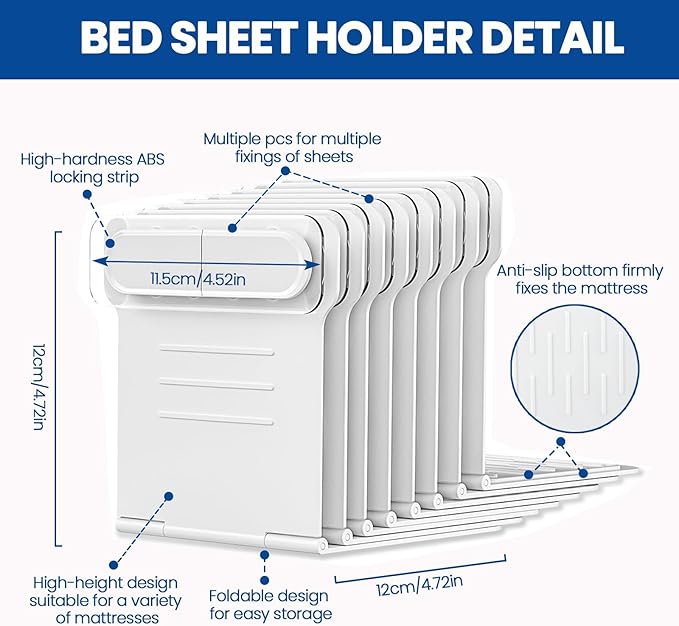 Bed Sheet Holder, Lock Sheet Holders Fitted Sheet Holder Sheet Fasteners Bed Lock Sheet Holders Easy to Install Not Restricted to Bed Corners, Keep Sheets Tight No More Loose and Wrinkled Sheets