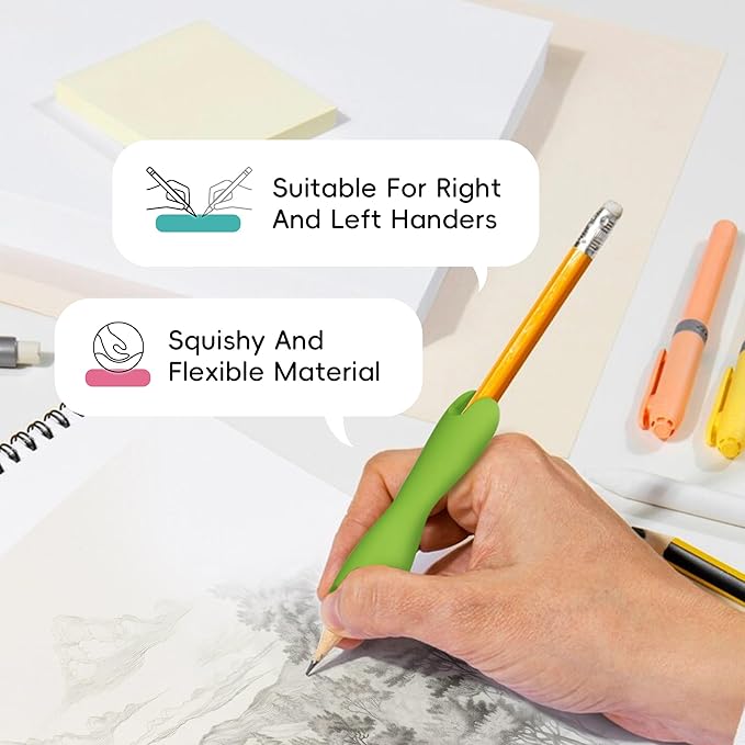 ELETIUO Pencil Grips for Kids and Adults,6-Pack Silicone Holders for Handwriting,Drawing,and Coloring,Ergonomic Dual-Head Design for Right or Left-Handed Use,Improves Grip Control,Assorted Colors
