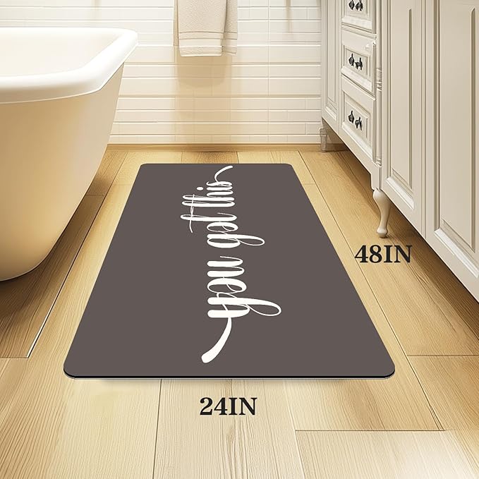 Bath Mat, Bathroom Mat Rugs Super Absorbent Shower Mats Non Slip Quick Dry Thin Rubber Mats for Bathroom Floor Fit Under Door, Shower Rug for Bathtub, Shower, Beige