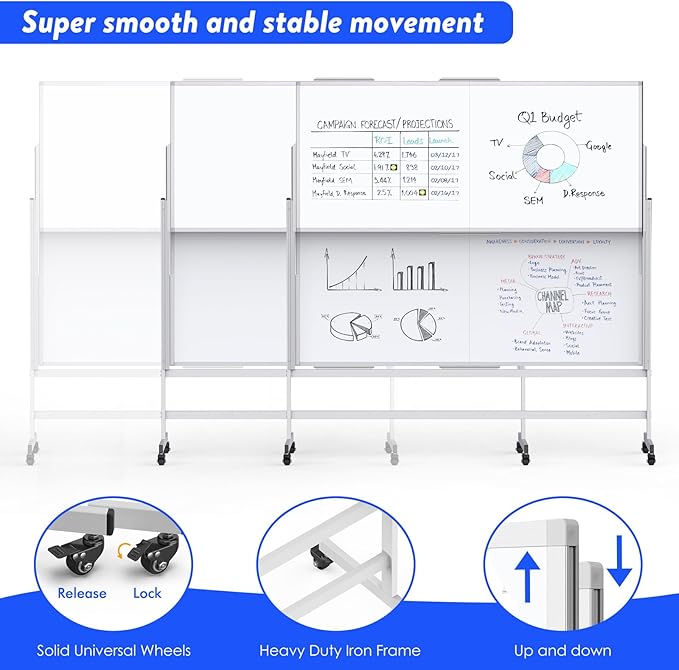Dry Erase Whiteboard Height Adjustable, 72x60 inches Large Standing Easel White Board on Wheels, Mobile Magnetic Rolling White Board for Office Home Classroom, School Supplies for Teaching