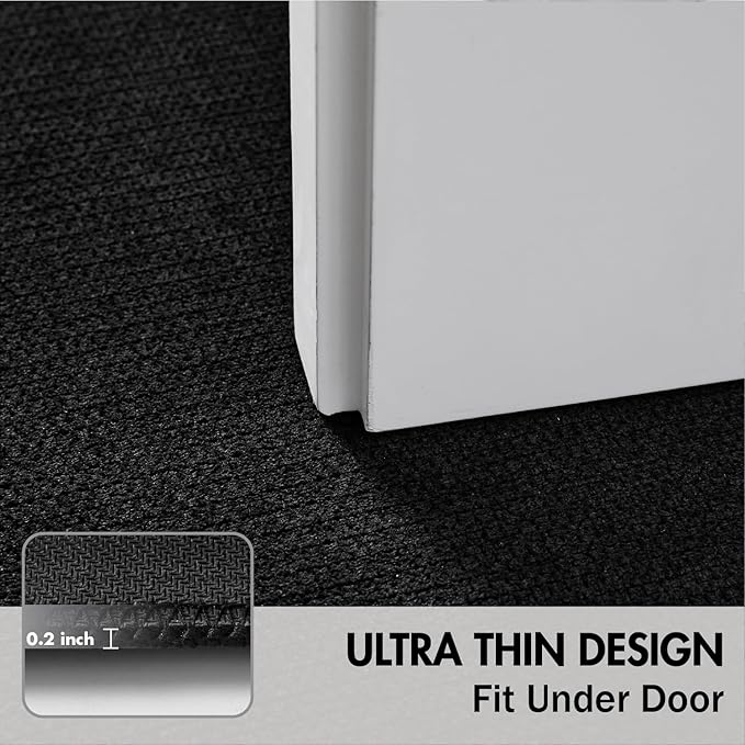 MIULEE Set of 2 Ultra Thin Bathroom Rugs, Rubber Bath Mat, U-Shaped Toilet Rug for Bathroom, Non Slip Quick Dry Absorbent Machine Washable, Fit Under Door, Shower, Sink, Black, 17"x27"+20"x24"