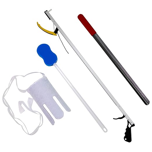 FabLife Hip Kit Daily Living Aids for Mobility, Hip Replacement Recovery, Knee and Back Surgery Includes Grabber Reacher, Bath Sponge Stick, Flexible Sock Aid, Shoehorn