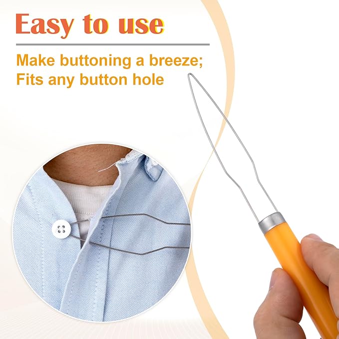 Easy Button Hook, Steel Button Helper Tool for Elderly, Wide Plastic Handle Buttons Fastener Device Assist Dressing Aid Tool for Seniors One Hand - 1 Pack, Yellow