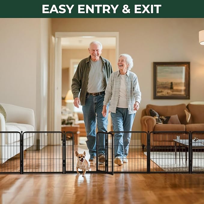FXW Dog Gate Extra Wide Designed for Indoor Use, Adjustable Width Up to 183-inch Wide (24" H 8 Wire Panels for Puppies and Small Dogs), Black