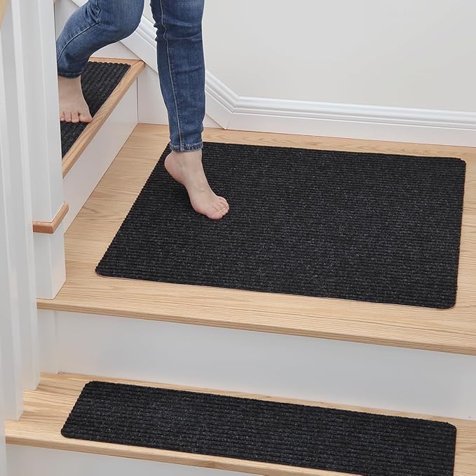 MBIGM Non-Slip Carpet Stair Tread Mat 30" x 30" Landing Rug-Matching Mat Non-Skid Safety Rug Slip Resistant - Black
