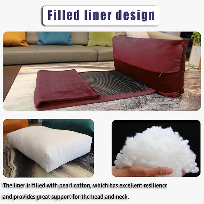 Velvet Recliner Head Pillow with Non-Slip Base - Adjustable Neck Support for Pain Relief in Home, Office and Travel (Wine)