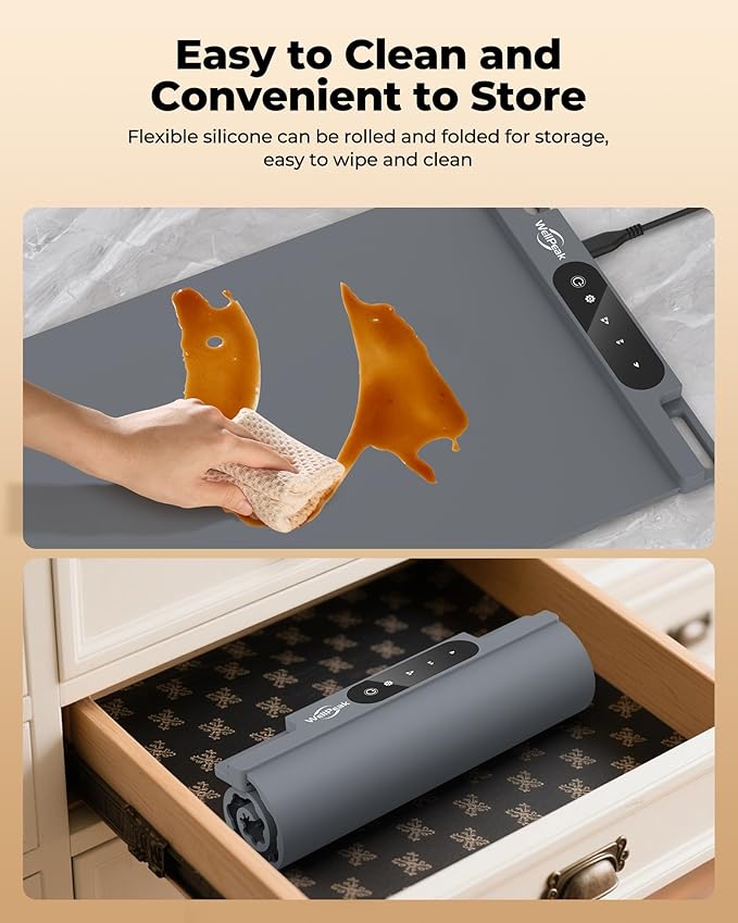 Electric Warming Mat for Food (2-Pack)-Full Surface Fast Heating Silicone Warmer Tray with 3-Level Temperature, Auto-Off, Raised Feet for Table Protection for Gatherings, Parties,Home Buffets