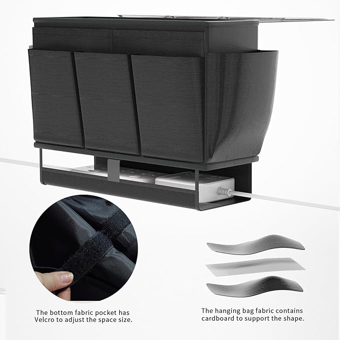 Bedside Caddy, Bed Organizer with 11 Pockets and Power Strip Holder,Versatile Bedside Storage Caddy for Home,Dorm,Bunk,Hospital,Crib Bed (2 Pack Black)