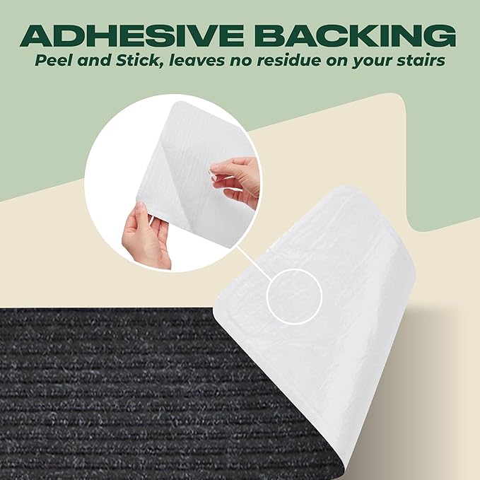 MBIGM 8" X 30" (15 in Pack) Non-Slip Carpet Stair Treads Non-Skid Safety Rug Slip Resistant Indoor Runner for Kids Elders & Pets with Reusable Adhesive - Black - Carpet Pads for Stairs