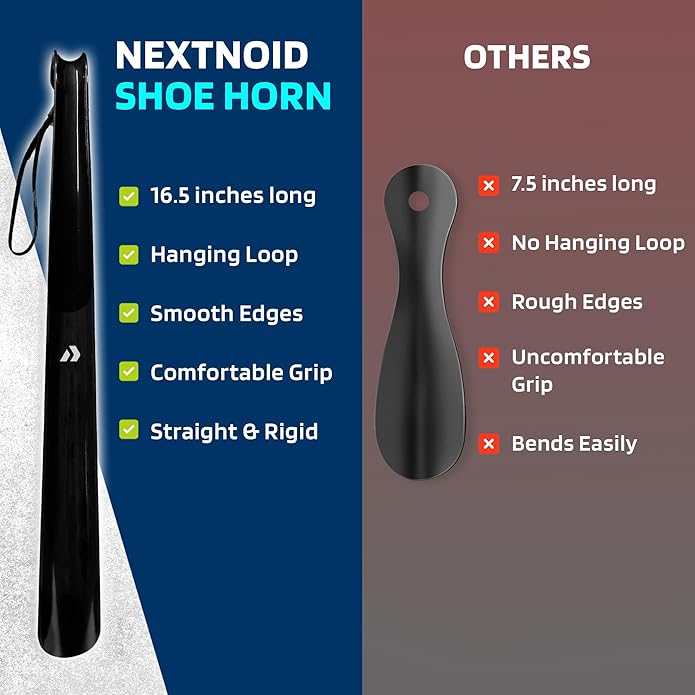 Nextnoid Shoe Horn Long Handle for Seniors - 16.5" Straight & Sturdy Long Shoe Horn for Men, Women & Kids