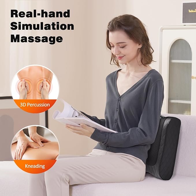 Boriwat Back Massager with Heat, Percussion & Shiatsu 2-in-1 Massager for Lower Back Pain Relief, 3D Deep Tissue Kneading Massage Pillow for Back, Waist, Leg, Foot Relax, Gifts for Women Men