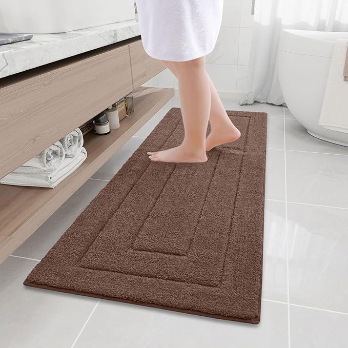 Buganda Bathroom Rugs, 59" x 20", Soft and Absorbent Microfiber Bath Rugs, Non-Slip Shaggy Shower Carpet, Machine Wash Dry Bath Mats for Bathroom Floor, Tub and Shower, Brown